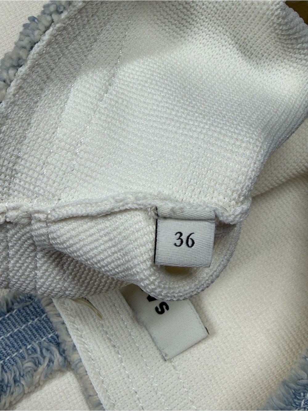 Sandro White Sleeveless Knit Dress with Light Blue Denim Trim - Picture 16 of 16